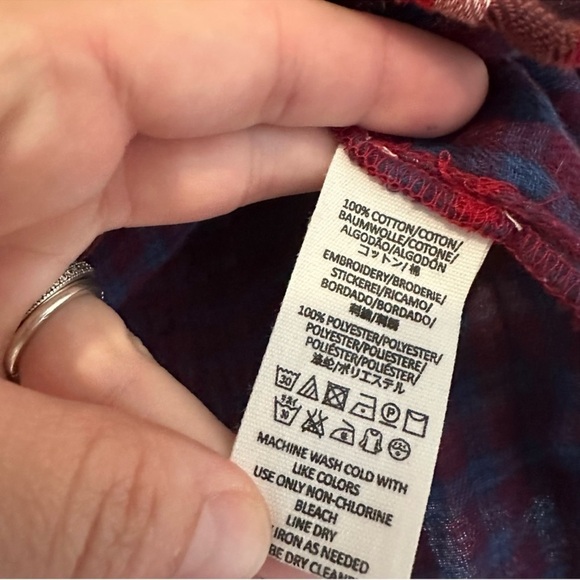 Free People Magical Plaid Floral Embroidered Button Down Shirt Womens XS - Picture 6 of 7